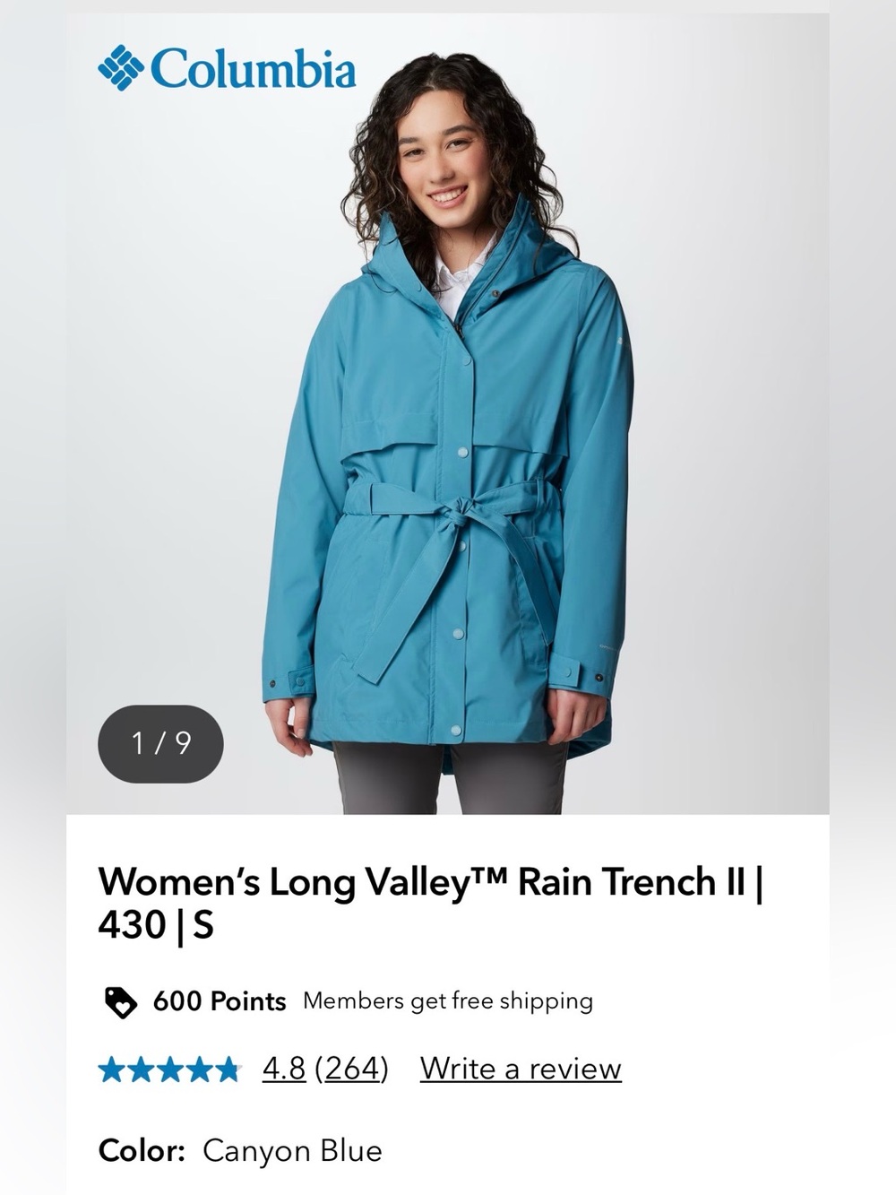 Columbia Canyon Blue Women’s Rain Trench with Belted Waist